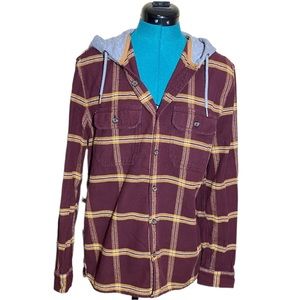Aeropostale Hooded Plaid Flannel Button Up Shirt